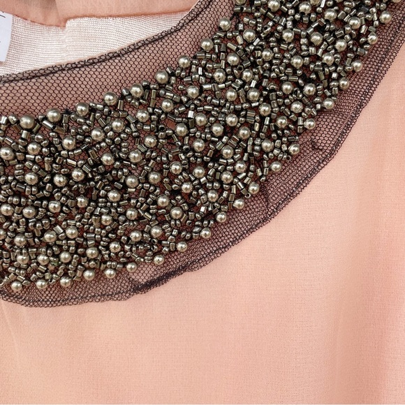 Peach Chiffon Top with Beaded Round Neckline and Crossover Flutter Sleeves - Picture 5 of 11
